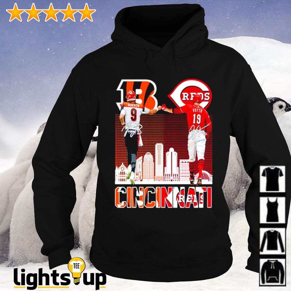 Cincinnati Joe Burrow 9 Joey Votto 19 player signature skyline city sport  poster shirt, hoodie, sweater, long sleeve and tank top