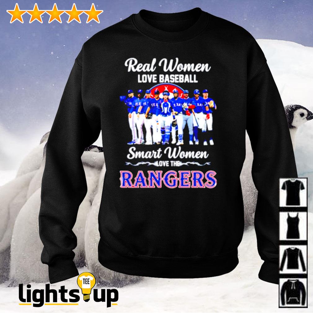 Texas Rangers real women love baseball smart women love the Rangers heart  love shirt, hoodie, sweater, long sleeve and tank top